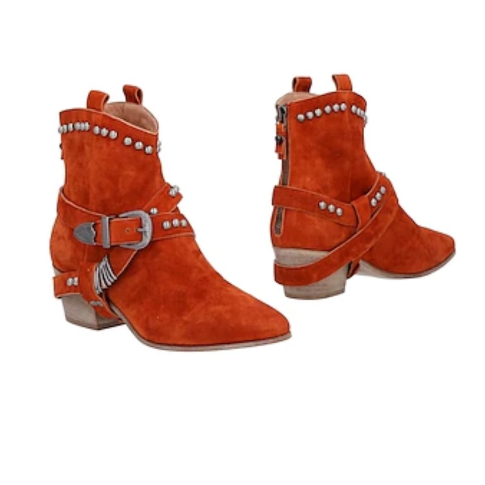 SIMONA BARBIERI Italian Suede Upper Leather Cowboy boot, Rust Clay Women 7 NEW